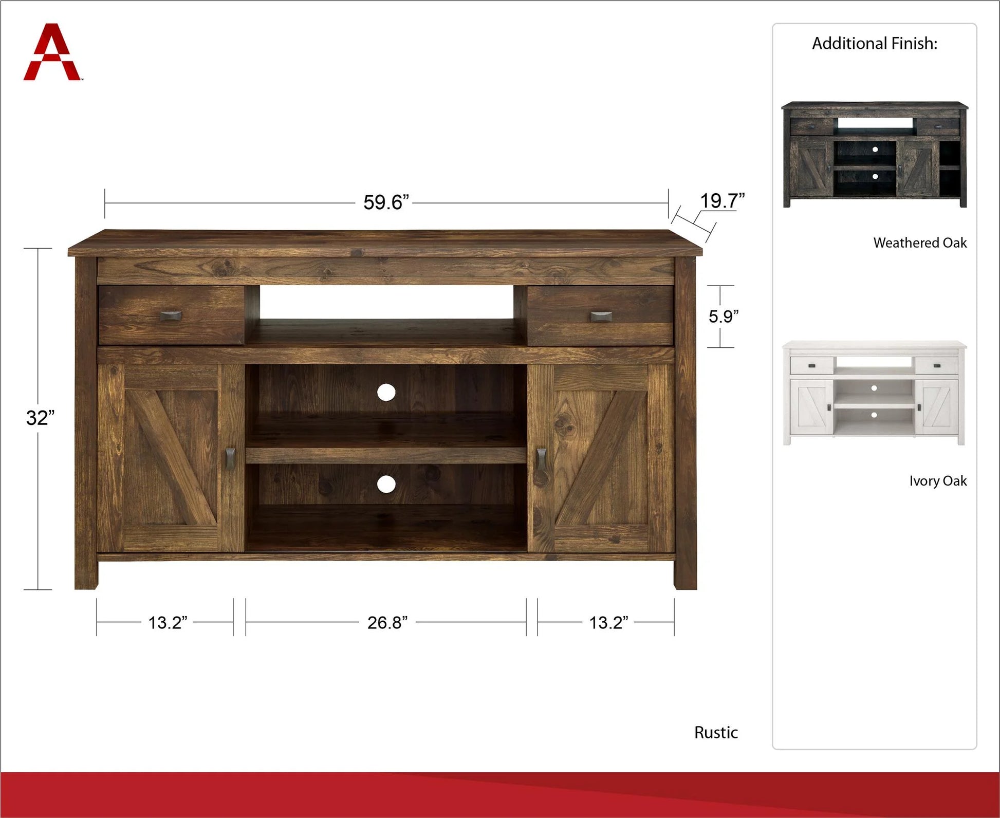 Woven Paths Scandi Farmhouse TV Stand for Tvs up to 60", Ivory Oak