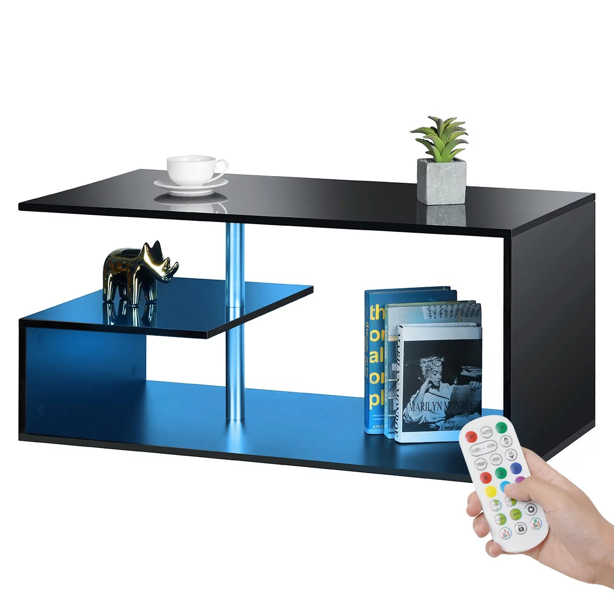 Hommpa Coffee Table with Storage & Display Shelves LED Coffee Table Center Cocktail Table for Living Room