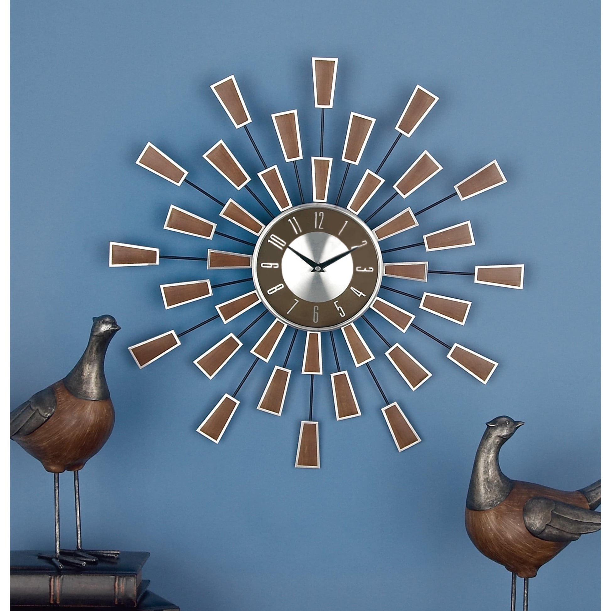 22" Brown Metal Starburst Wall Clock