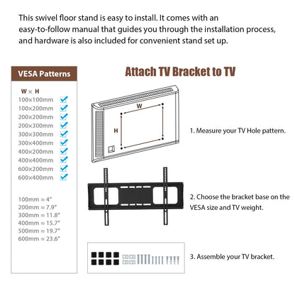 Swivel TV Stand with Mount, Wood Floor TV Stand for 65" TV Bedroom