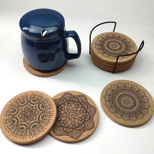 Cheers US 6Pcs/Set Cork Coasters for Drinks with Metal Holder round Drink Coaster Thick Absorbent Heat-Resistant Saucer - Used for Cold Hot Beverages Glasses Mugs Cups Plants Apartment Decor