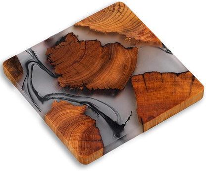 Wooden Coasters Set, Epoxy Coasters, Modern Coasters with Holder, Cedar Wood Coaster (4, No Holder)