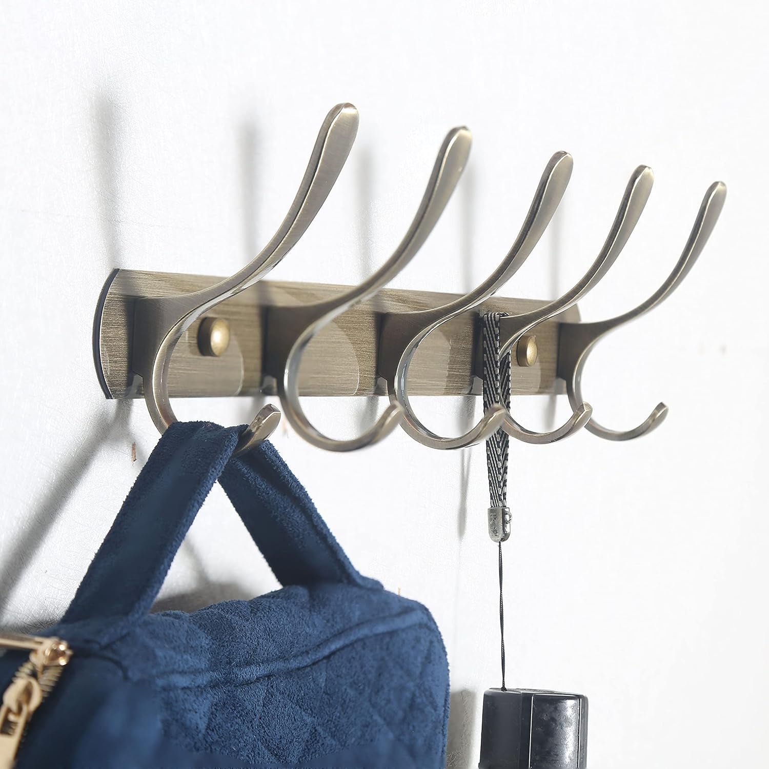 Coat Rack Wall Mount - Modern, Metal Wall Coat Rack with 5 Hooks, Sturdy Wall Hook Rack Rail for Hanging Coat, Jacket, Clothes, Hat, Bronze