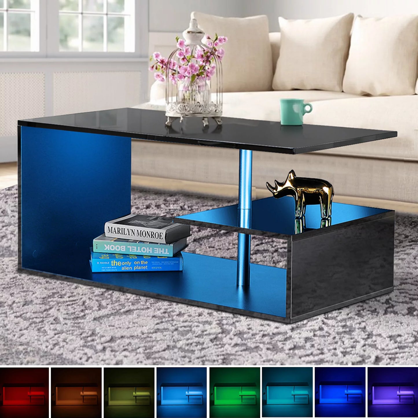 Hommpa Coffee Table with Storage & Display Shelves LED Coffee Table Center Cocktail Table for Living Room