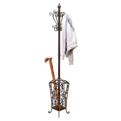 74 In. Black Metal Vintage Style Coat Rack with Scroll Designs