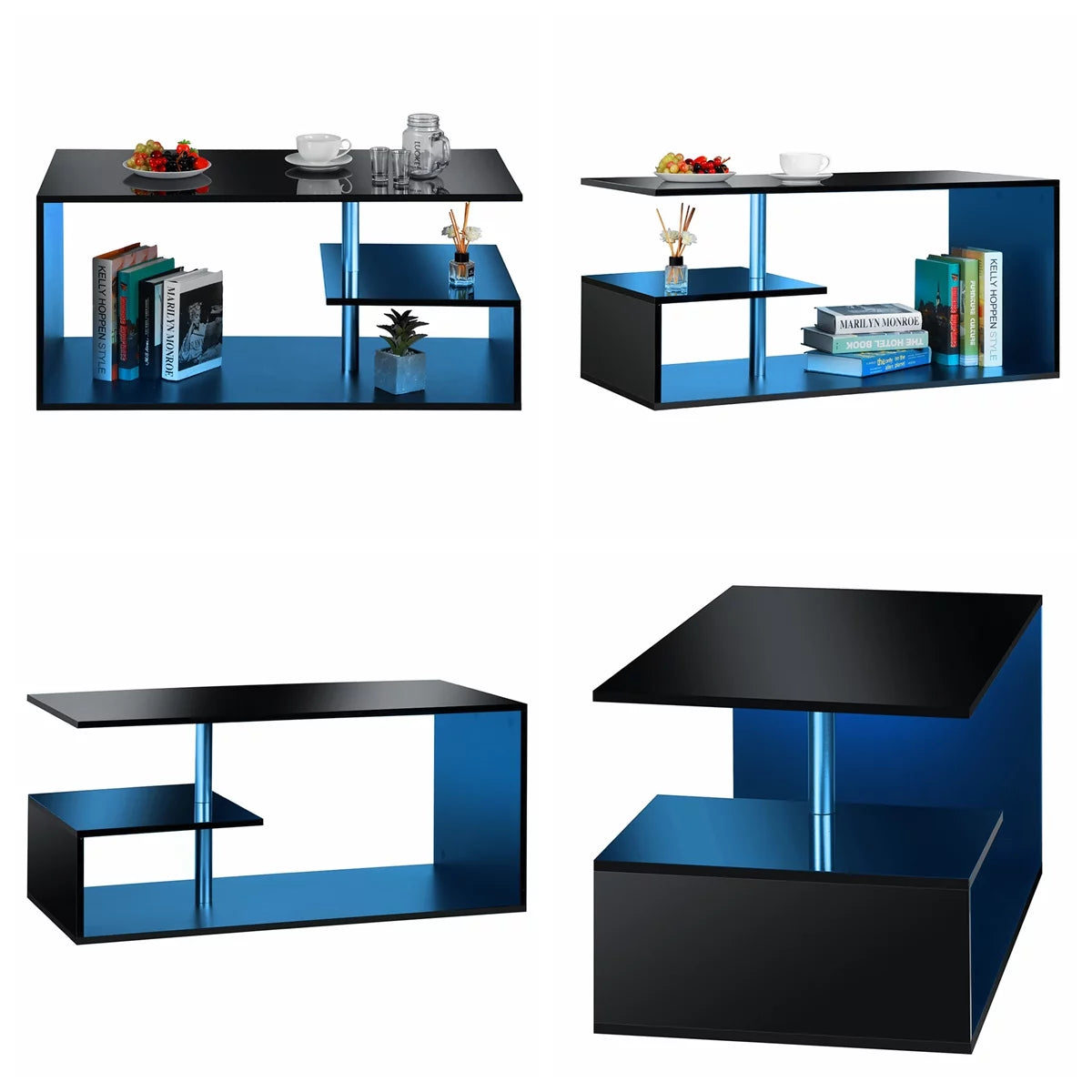 Hommpa Coffee Table with Storage & Display Shelves LED Coffee Table Center Cocktail Table for Living Room