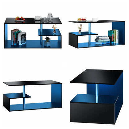 Hommpa Coffee Table with Storage & Display Shelves LED Coffee Table Center Cocktail Table for Living Room