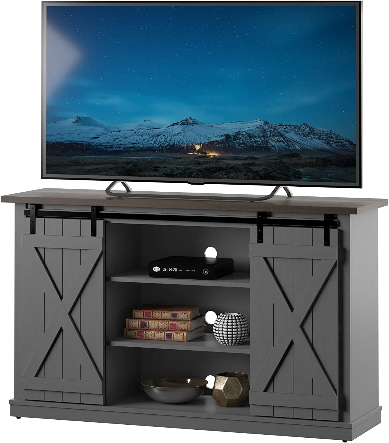 Cottonwood Stand for Tvs up to 60" with Sliding Barn Doors, Antique Gray