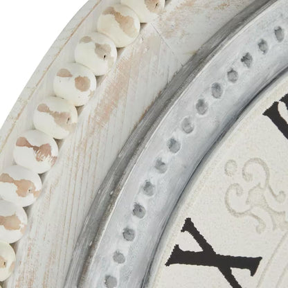 22 In. X 22 In. White Wood Carved Beading Wall Clock