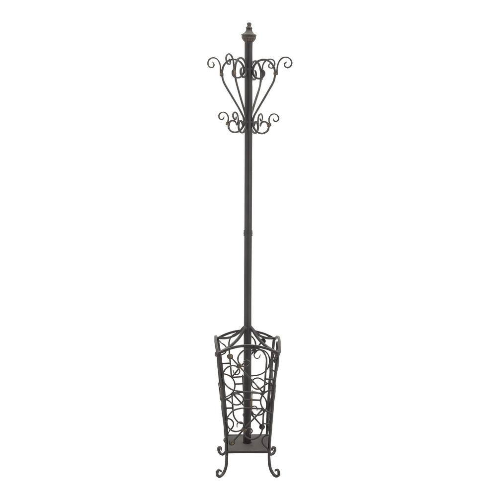 74 In. Black Metal Vintage Style Coat Rack with Scroll Designs