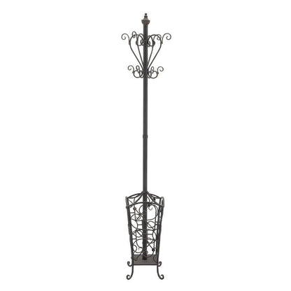 74 In. Black Metal Vintage Style Coat Rack with Scroll Designs