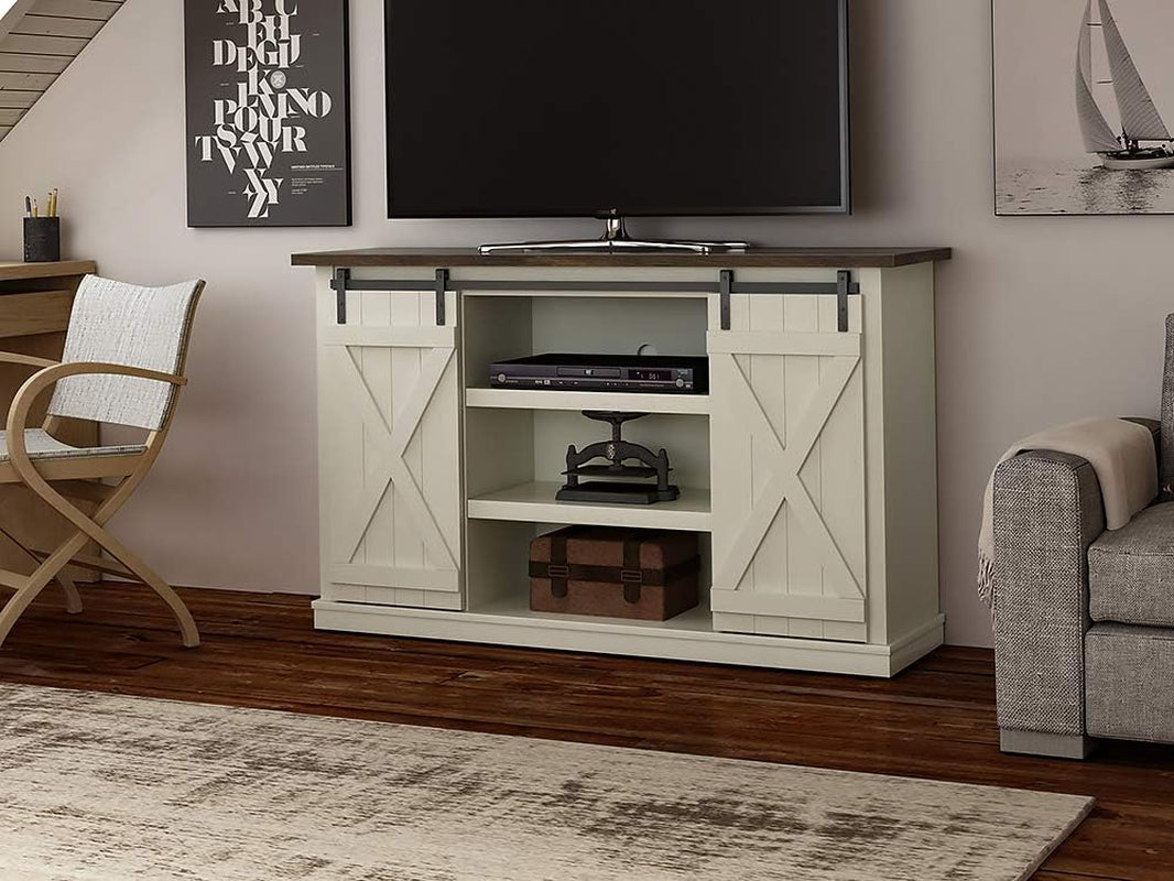 Pamari Wrangler Sliding Barn Door TV Stand, Off-White