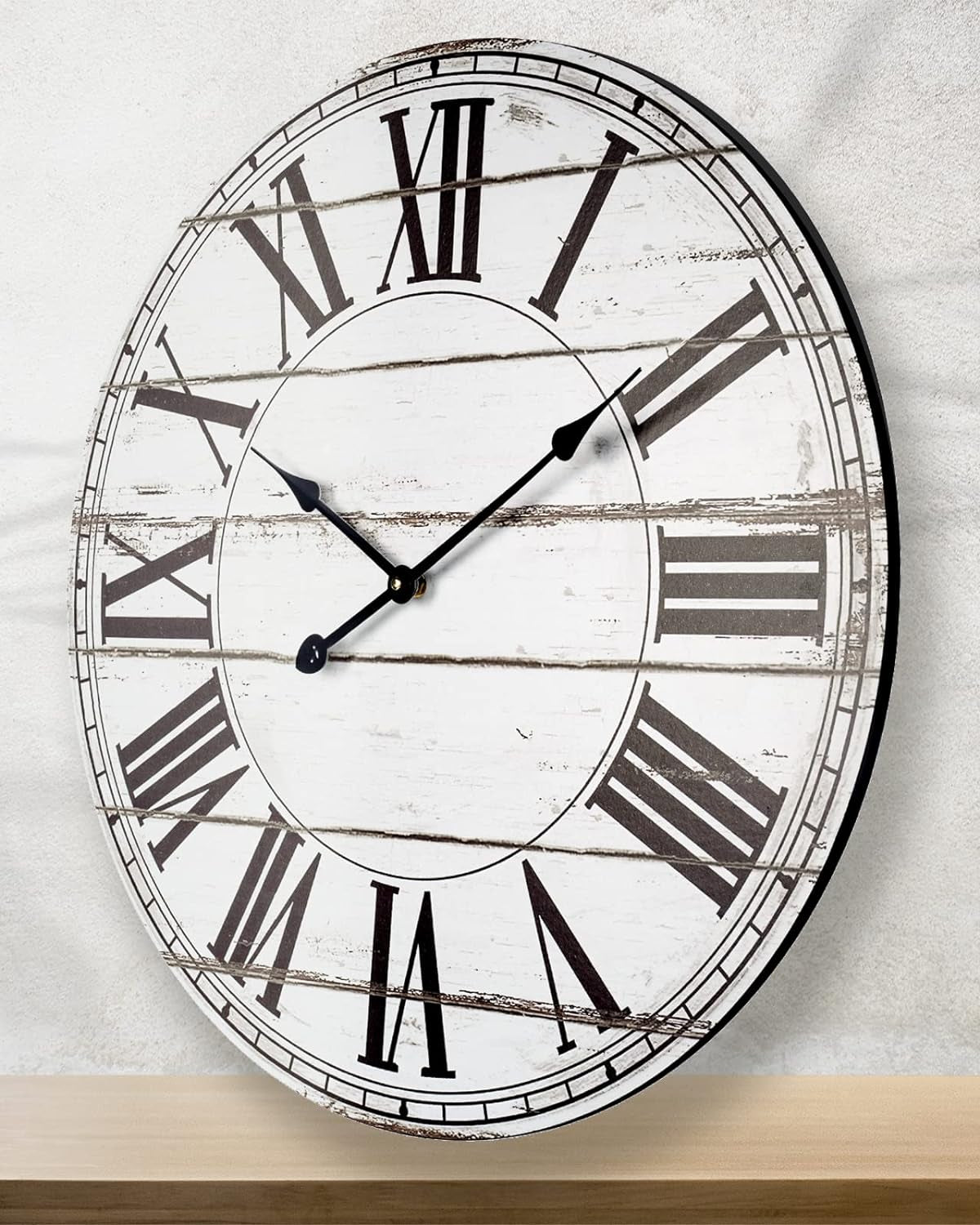 Large Wall Clock, Rustic Farmhouse Distressed Shiplap Wall Clock, Silent White Wooden Wall Clock for Living Room Decor (24 Inch)