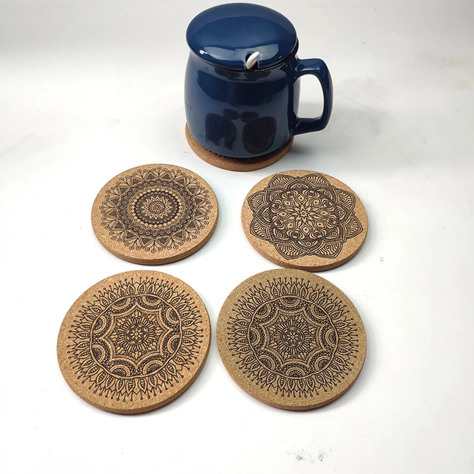 Cheers US 6Pcs/Set Cork Coasters for Drinks with Metal Holder round Drink Coaster Thick Absorbent Heat-Resistant Saucer - Used for Cold Hot Beverages Glasses Mugs Cups Plants Apartment Decor