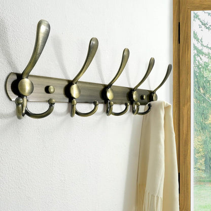 Wall Mounted Coat Rack - 5 Tri Hooks, Heavy Duty, Stainless Steel, Metal Coat Hook Rail for Coat Hat Towel Purse Robes Mudroom Bathroom Entryway (Bronze, 2 Packs)