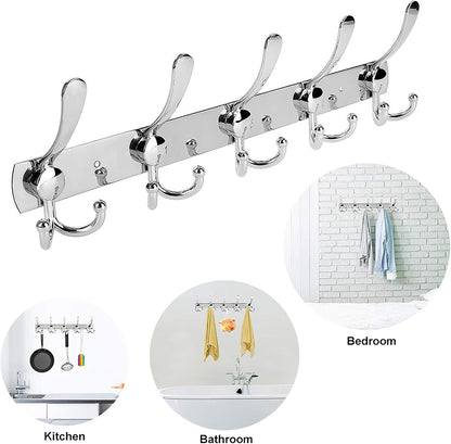 Wall Mount Coat Hook, 2 Pack 15 Hooks Stainless Steel Coat Hangers Rack Robe Hat Clothes Hook Wall Coat Rack Hooks