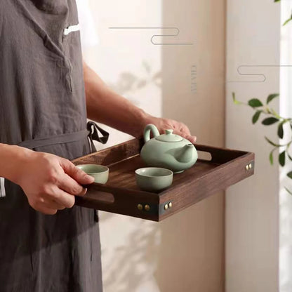 Serving Tray with Handle Rectangular Walnut Butler Breakfast Tray, Tea Tray for Kitchen, Bathroom, Living Room, Bedroom and Outdoor