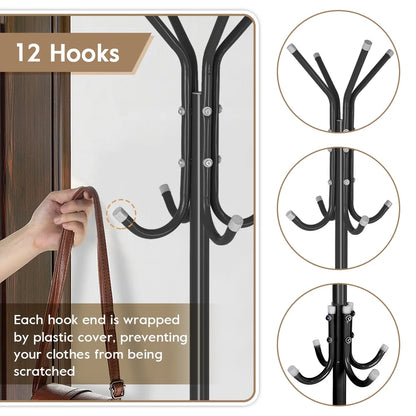 Coat Racks Hall Tree Hatrack Coat Rack Stand Metal Coat Hanger Tree with 8 Hooks for Hats Clothes Suits Handbags Umbrella in Entryway Hallway Bedroom Office Use