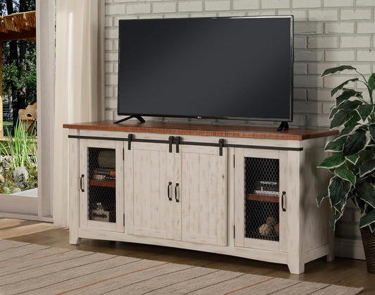 Taos 70" TV Stand | Antique White & Aged Distressed Pine