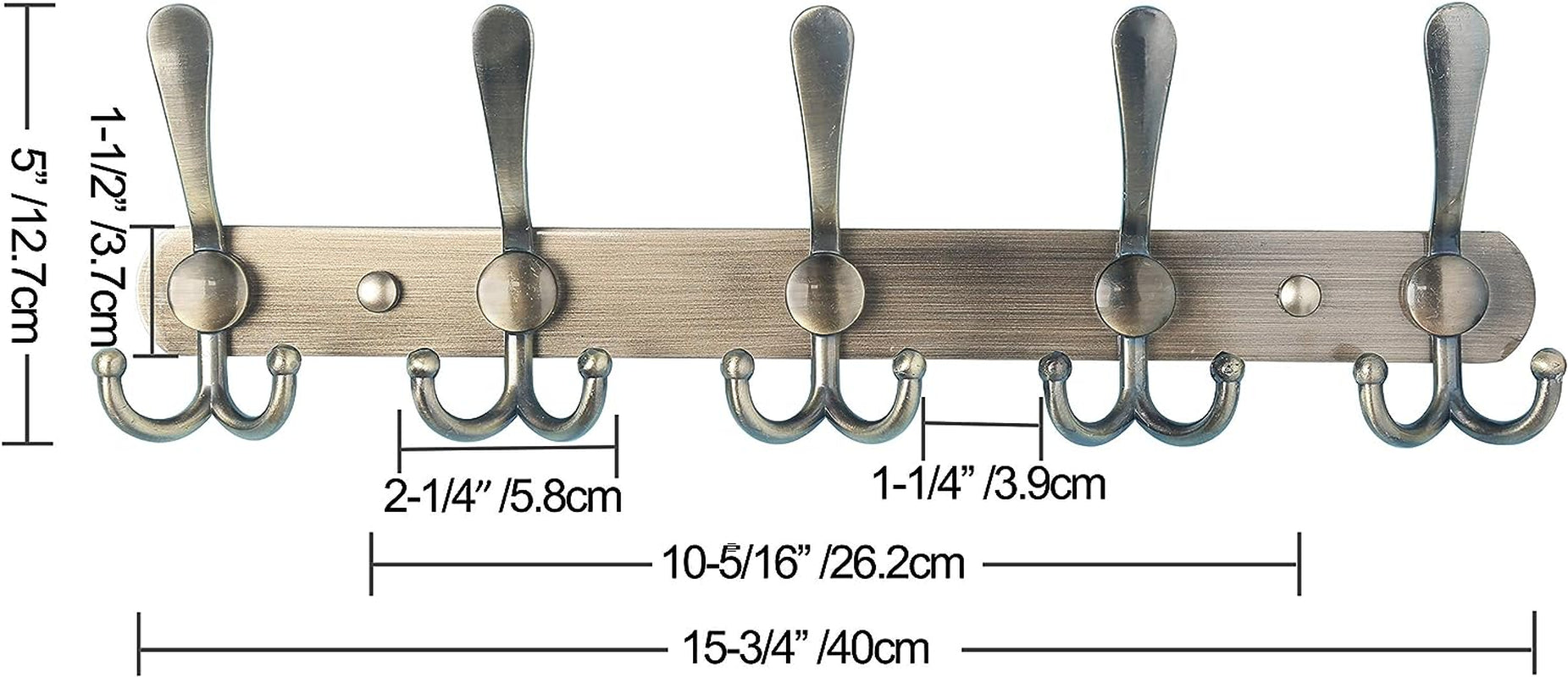 Wall Mounted Coat Rack - 5 Tri Hooks, Heavy Duty, Stainless Steel, Metal Coat Hook Rail for Coat Hat Towel Purse Robes Mudroom Bathroom Entryway (Bronze, 2 Packs)