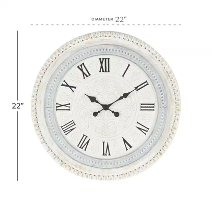 22 In. X 22 In. White Wood Carved Beading Wall Clock