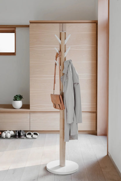 Flapper Coat Rack Entryway 9 Hook White/Natural