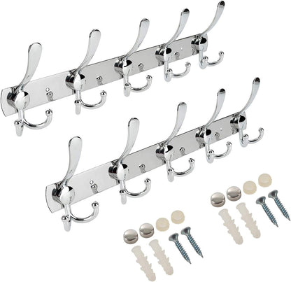 Wall Mount Coat Hook, 2 Pack 15 Hooks Stainless Steel Coat Hangers Rack Robe Hat Clothes Hook Wall Coat Rack Hooks