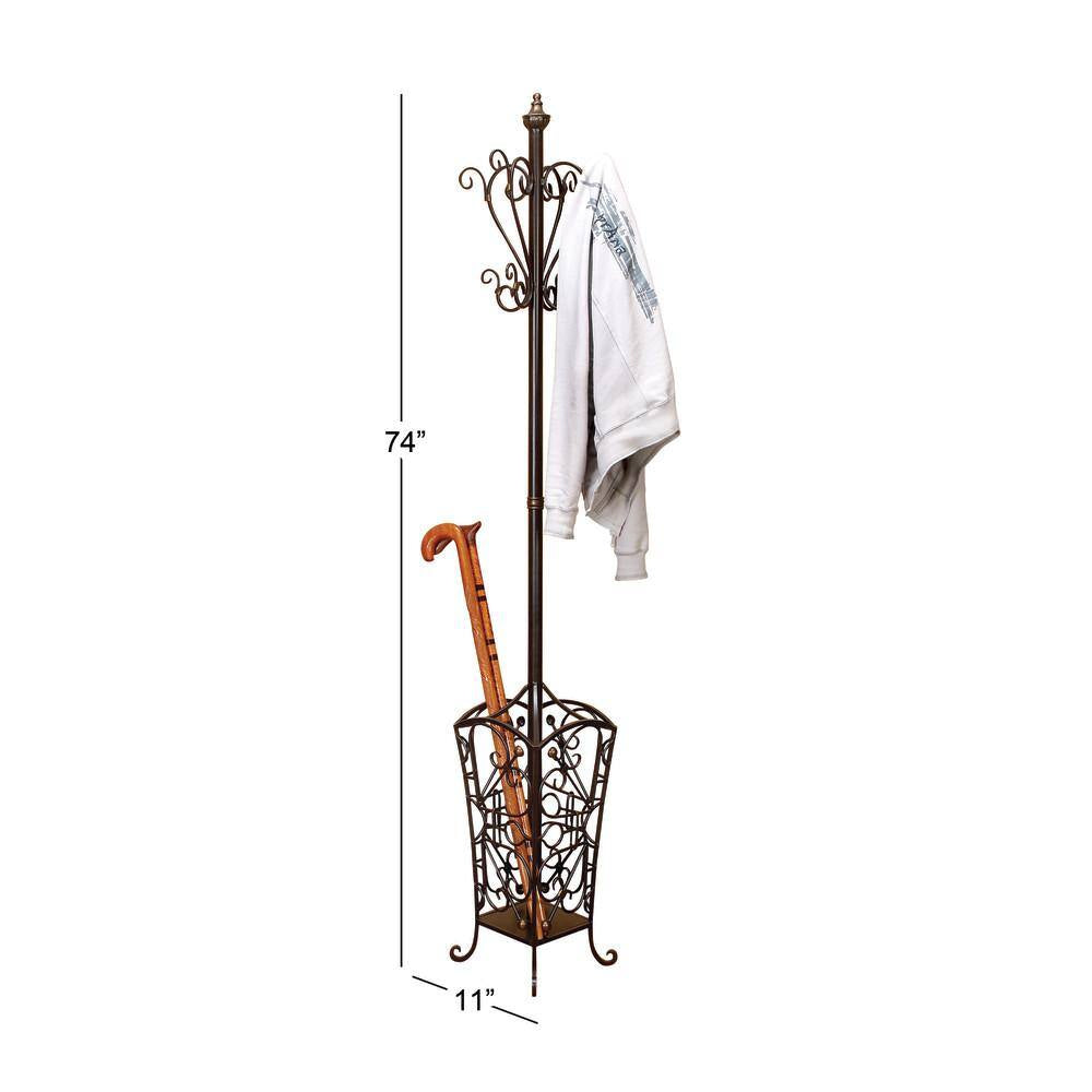 74 In. Black Metal Vintage Style Coat Rack with Scroll Designs