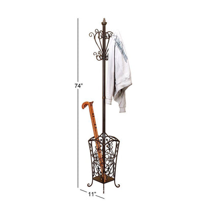 74 In. Black Metal Vintage Style Coat Rack with Scroll Designs