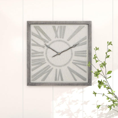 Metal Decorative Wall Clock Distressed Square Wall Clock for Home, Wall Clock for Room 25" X 2" X 25", Gray