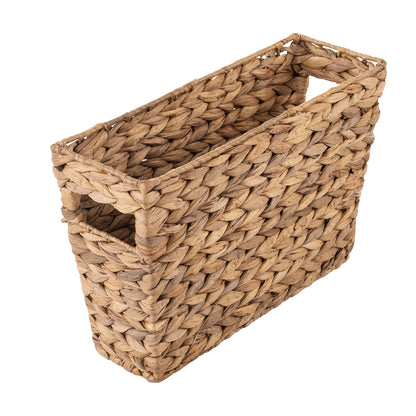 Water Hyacinth Wicker Magazine Storage Basket with Cut-Out Handles, Natural