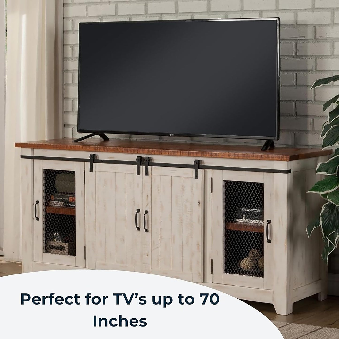 Taos 70" TV Stand | Antique White & Aged Distressed Pine