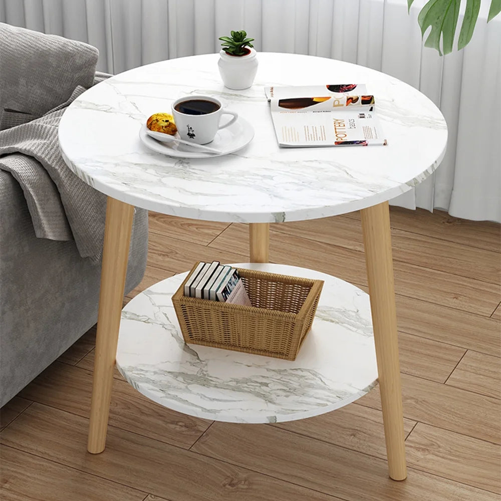 Side Table, 2-Tier round Side Table, End Table, 3 Legged Small Accent Table, 16''Dx18.5''H, White