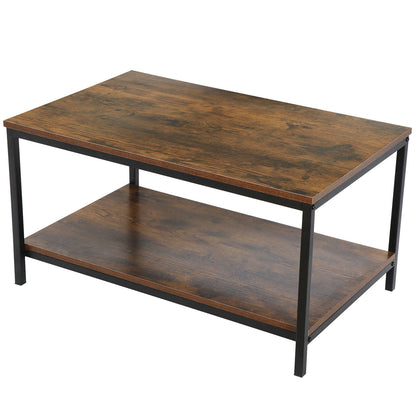 31" Rustic Wood Coffee Table Rectangular Coffee Table with Storage Shelf Durable