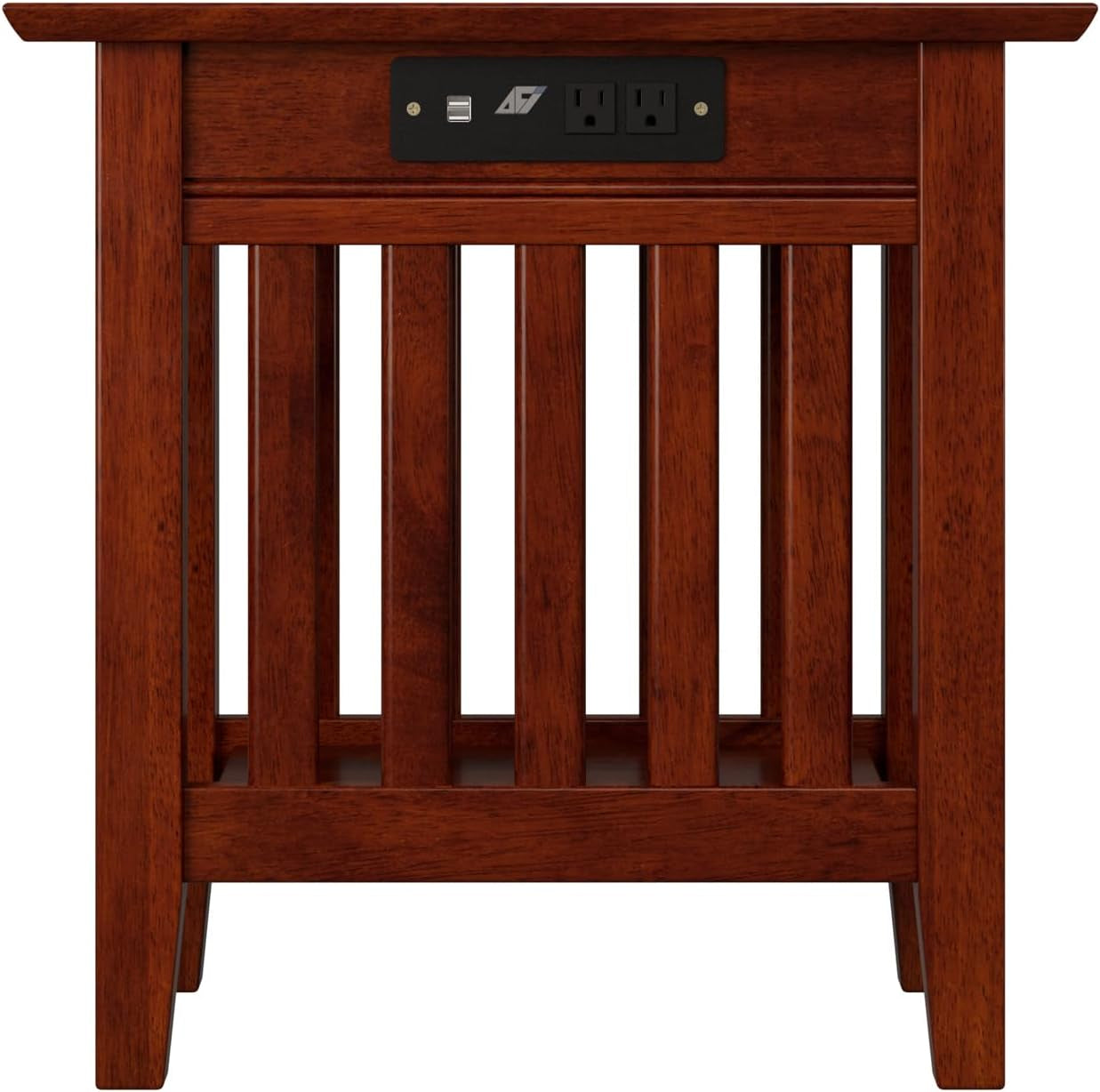 Atlantic Furniture Mission Chair Side Table with Charging Station, Walnut, "Chair Side Table (22"" X 14"")"