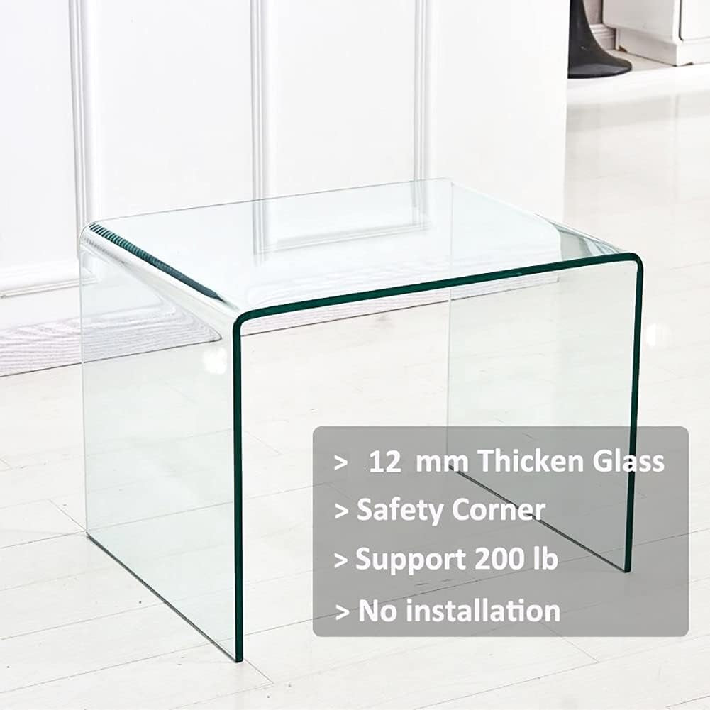 Clear Side Table Small Glass End Tables,Tempered Nightstand Side Table, Transparent Glass Side Table, Home Office Furniture Bent Coffee Table Sofa Table 19.72X15.8X17.72Inch