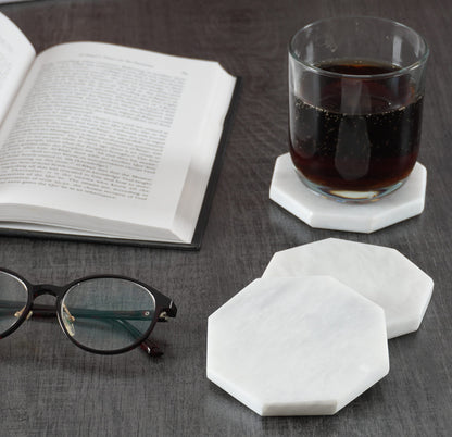 Marble Coasters for Drinks 3.5" Inches White Handmade Star Coasters Set of 6 - Coasters for Coffee Table - Drink Coasters - Modern Style Coaster for Table Décor