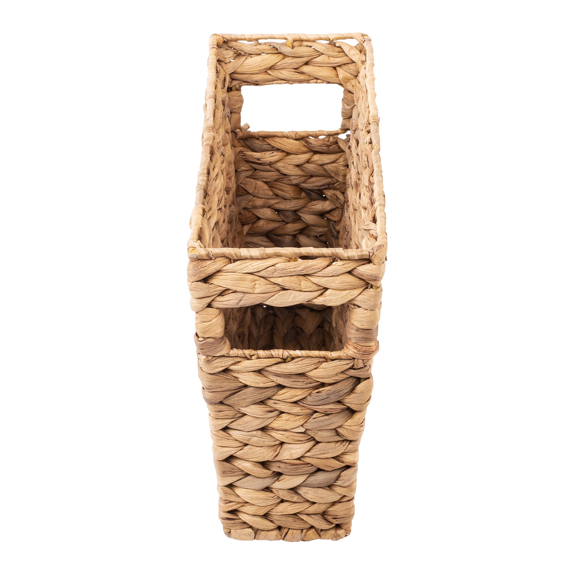 Water Hyacinth Wicker Magazine Storage Basket with Cut-Out Handles, Natural