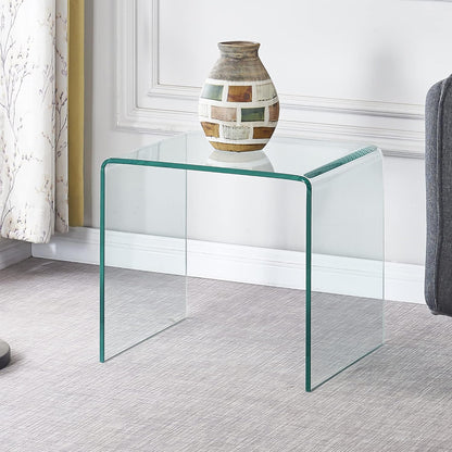 Clear Side Table Small Glass End Tables,Tempered Nightstand Side Table, Transparent Glass Side Table, Home Office Furniture Bent Coffee Table Sofa Table 19.72X15.8X17.72Inch