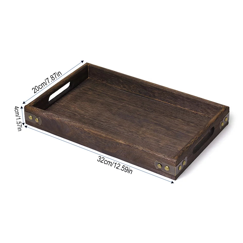 Serving Tray with Handle Rectangular Walnut Butler Breakfast Tray, Tea Tray for Kitchen, Bathroom, Living Room, Bedroom and Outdoor