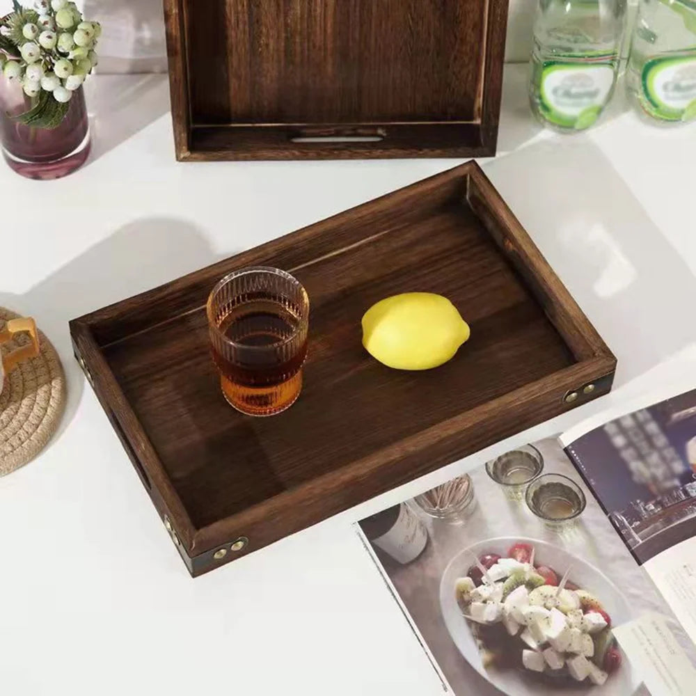 Serving Tray with Handle Rectangular Walnut Butler Breakfast Tray, Tea Tray for Kitchen, Bathroom, Living Room, Bedroom and Outdoor